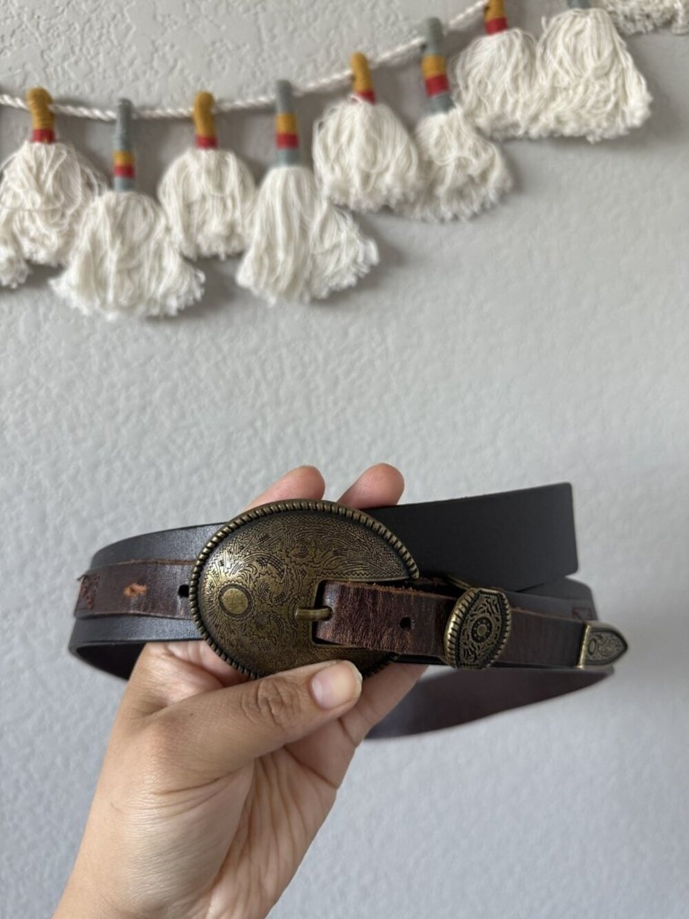 Skoosh 100% Genuine Leather Brown Western Buckle Belt Rodeo Festival Cowgirl S/M
